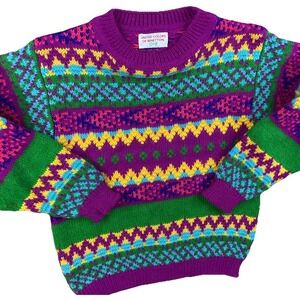 Vintage United Colors Of Benetton 012 Sweater Knit Pullover Italy Girls Colorful